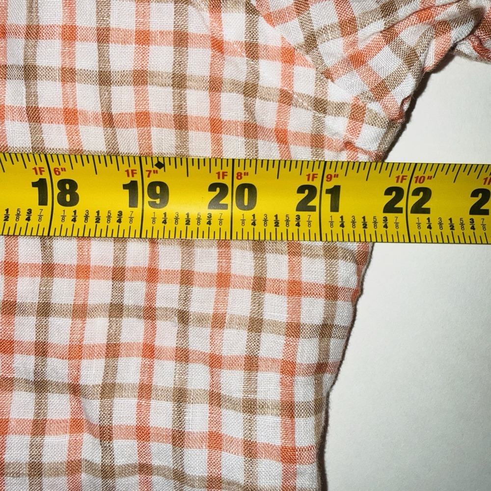 Toscano Patrick Assaraf Men's M Linen Shirt Orange Plaid Gingham Long Sleeve - Picture 4 of 7